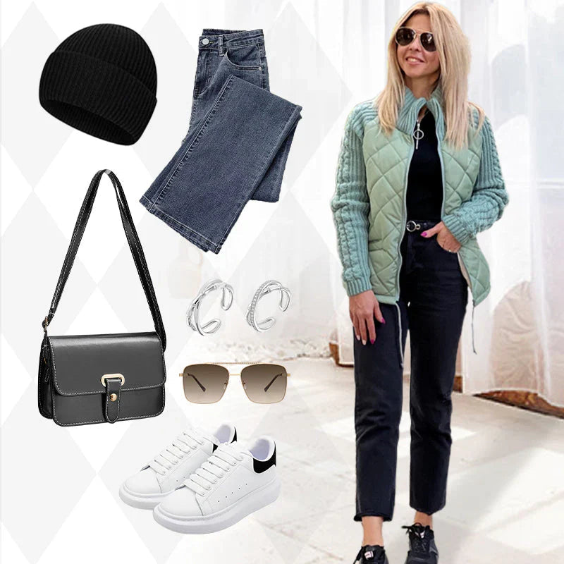 ⏳Begrenzte Zeit 50% Rabatt💥Gestrickte Patchwork-Pufferjacke für Damen MOKKAKAI