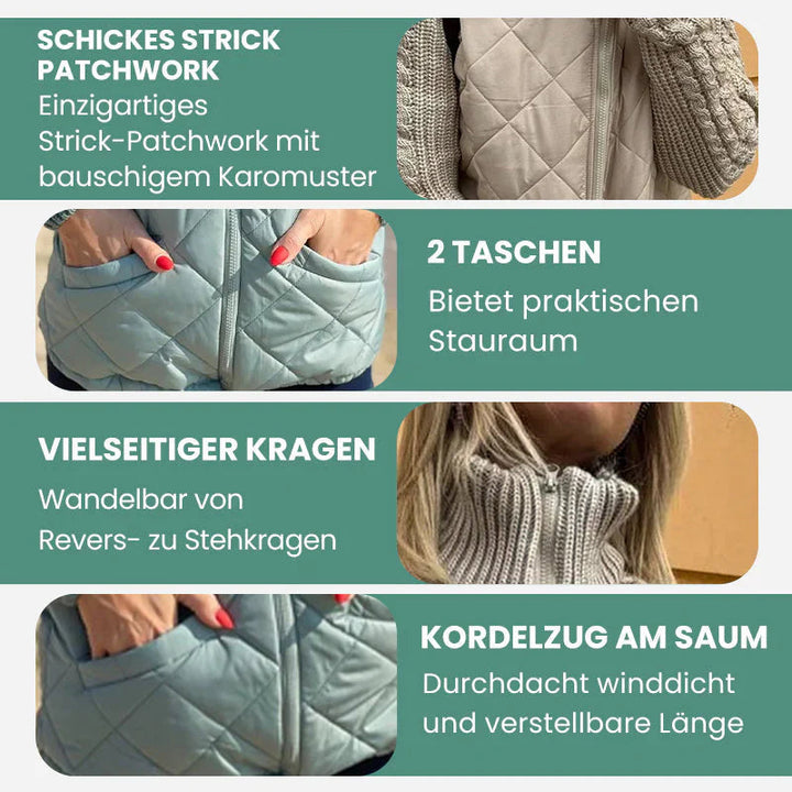 ⏳Begrenzte Zeit 50% Rabatt💥Gestrickte Patchwork-Pufferjacke für Damen MOKKAKAI
