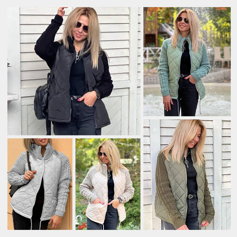 ⏳Begrenzte Zeit 50% Rabatt💥Gestrickte Patchwork-Pufferjacke für Damen MOKKAKAI