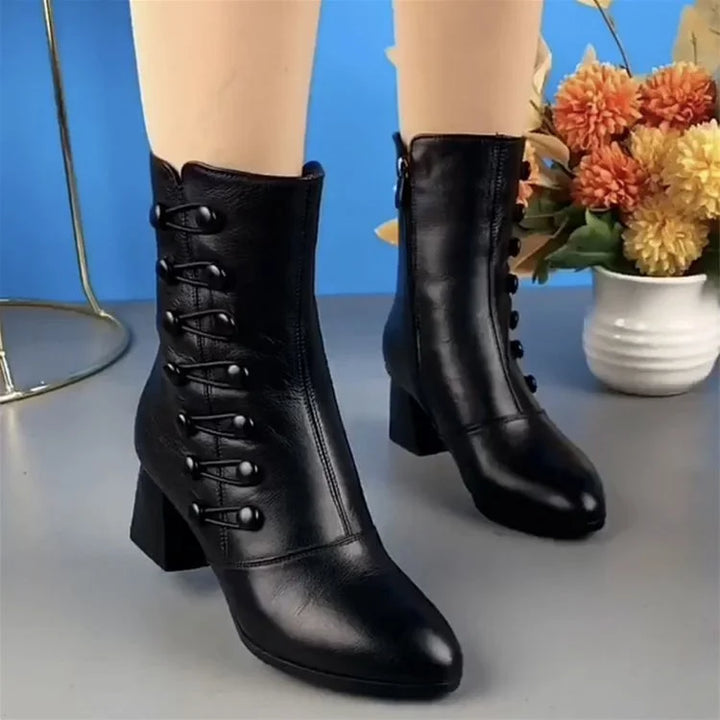 Angela™ | Warme Damen-Stiefeletten aus Leder mit seitlicher Schnalle