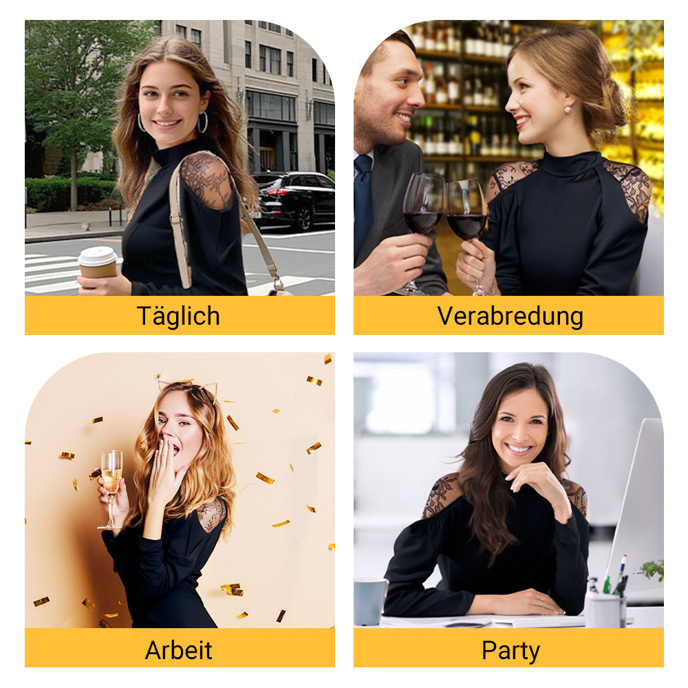 👗Damen elegantes Midikleid mit Stehkragen und Spitzen-Detail am Rücken MOKKAKAI
