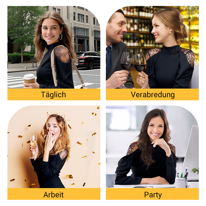 👗Damen elegantes Midikleid mit Stehkragen und Spitzen-Detail am Rücken MOKKAKAI