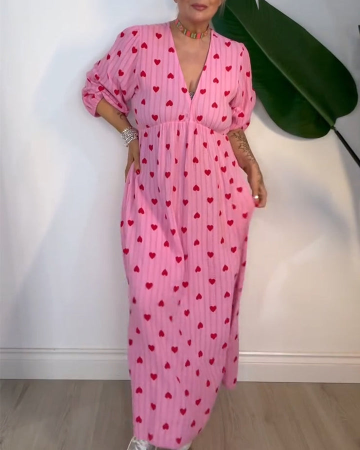 Kleid Elegant V-Ausschnitt Herzmuster MOKKAKAI