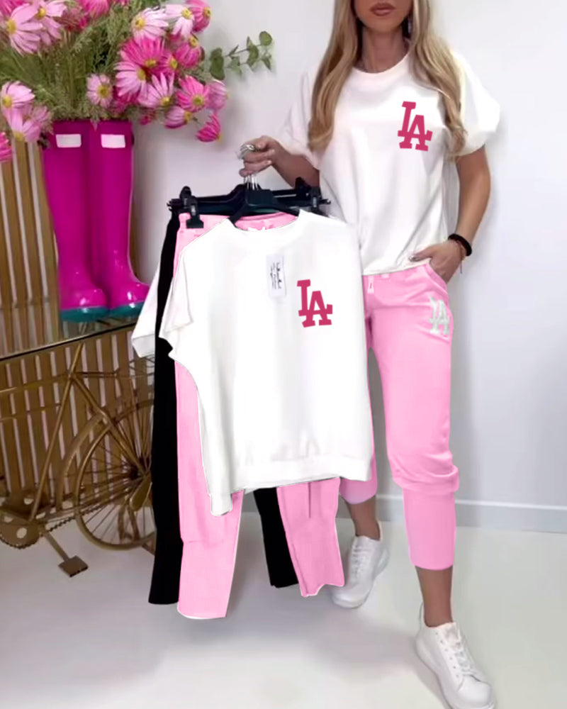 Set Sportlich Buchstaben-Druck Skinny Hosen MOKKAKAI