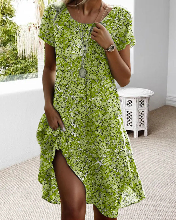 Kleid Rundhals Kurzarm Blumenmuster MOKKAKAI