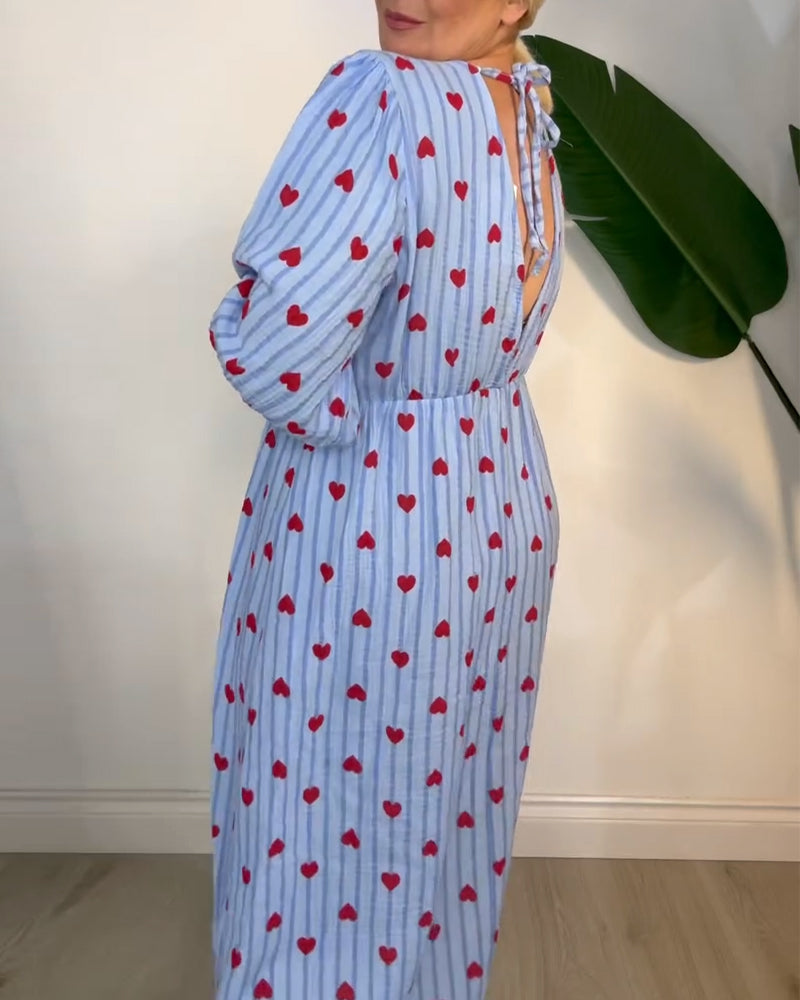 Kleid Elegant V-Ausschnitt Herzmuster MOKKAKAI