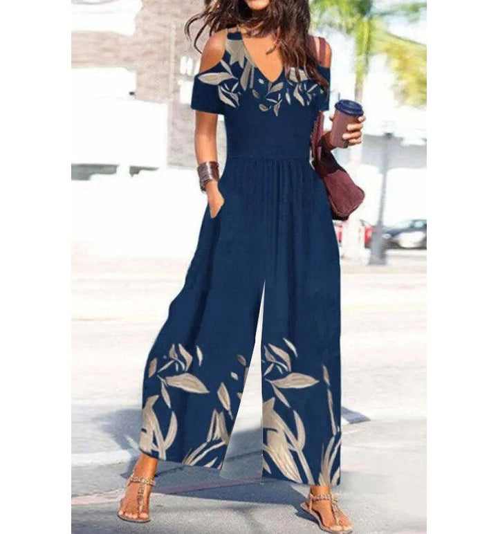 Irina Plant Print Short Sleeve Jumpsuit
