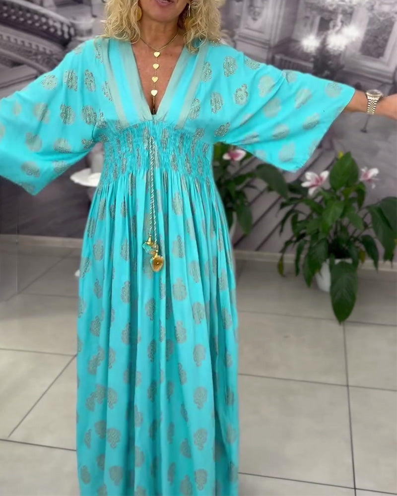 Kleid locker Urlaubsmuster Taille Maxi MOKKAKAI