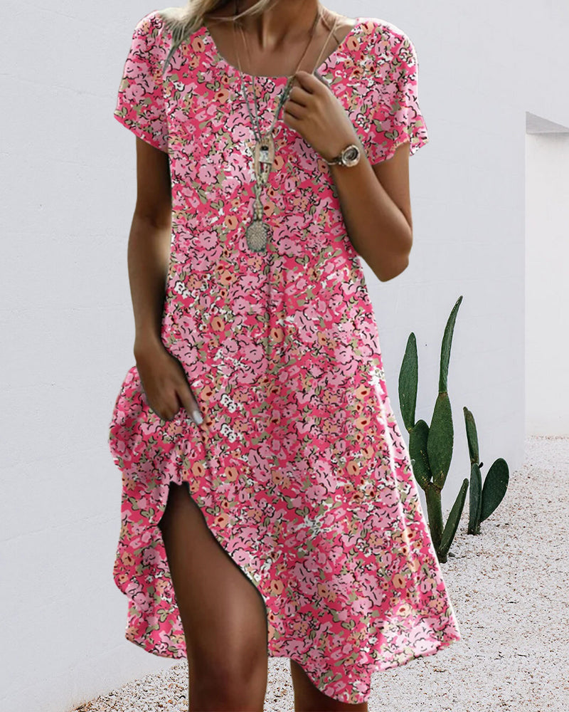 Kleid Rundhals Kurzarm Blumenmuster MOKKAKAI