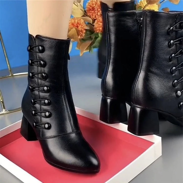 Angela™ | Warme Damen-Stiefeletten aus Leder mit seitlicher Schnalle