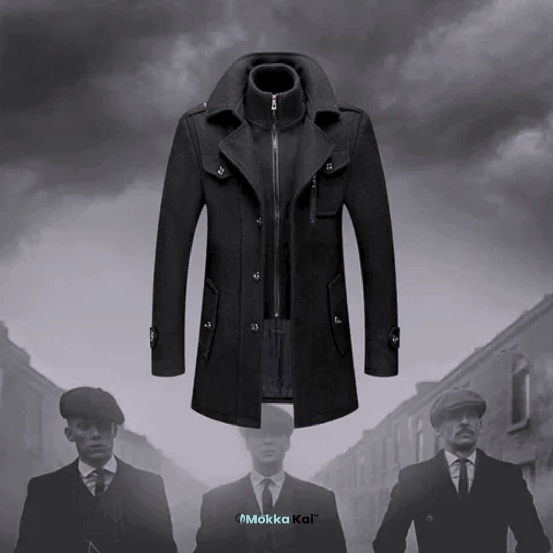 WoolGuard™ Peaky Blinders Wintermantel | Luxuriöser Trenchcoat mit Doppelkragen für Herren – Stilvoll & Warm für den Winter