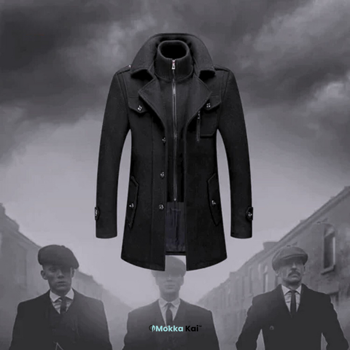 WoolGuard™ Peaky Blinders Wintermantel | Luxuriöser Trenchcoat mit Doppelkragen für Herren – Stilvoll & Warm für den Winter