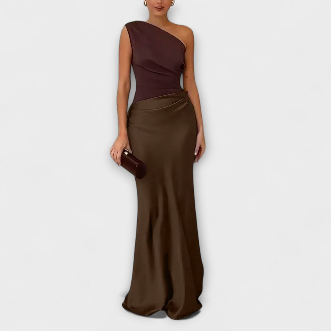 Elegantes Ein-Schulter Falten Maxi Kleid MOKKAKAI
