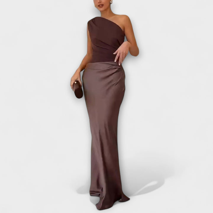 Elegantes Ein-Schulter Falten Maxi Kleid MOKKAKAI