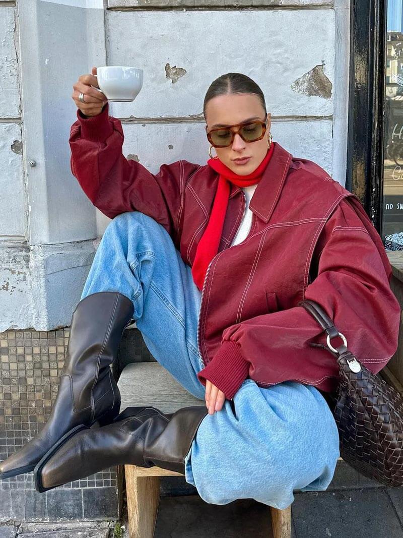 Bellina™ – Oversize Bomberjacke us veganem Leder