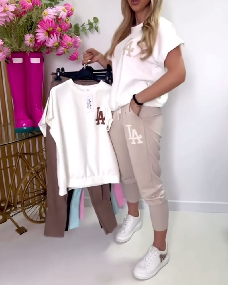 Set Sportlich Buchstaben-Druck Skinny Hosen MOKKAKAI