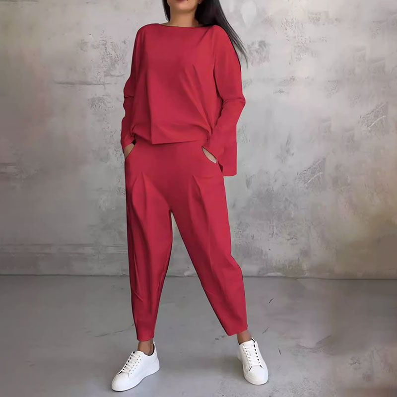 Lex - Langarm mit rundem Hals ＆ Hose 2-teiliger Set